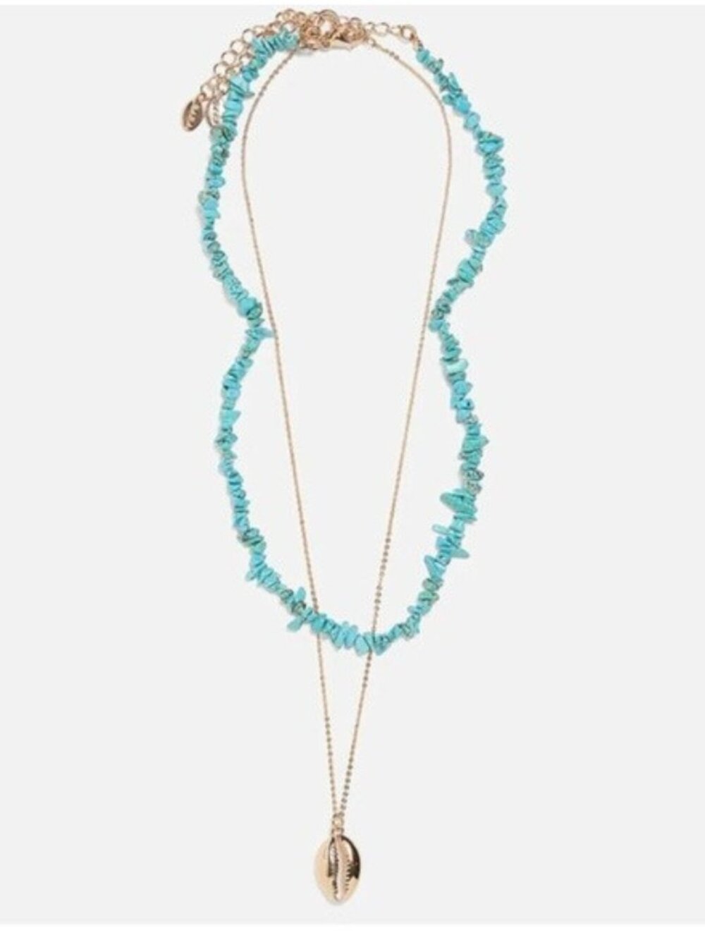 Turquoise Seashell Double Layered Long Boho Gold Statement Necklace